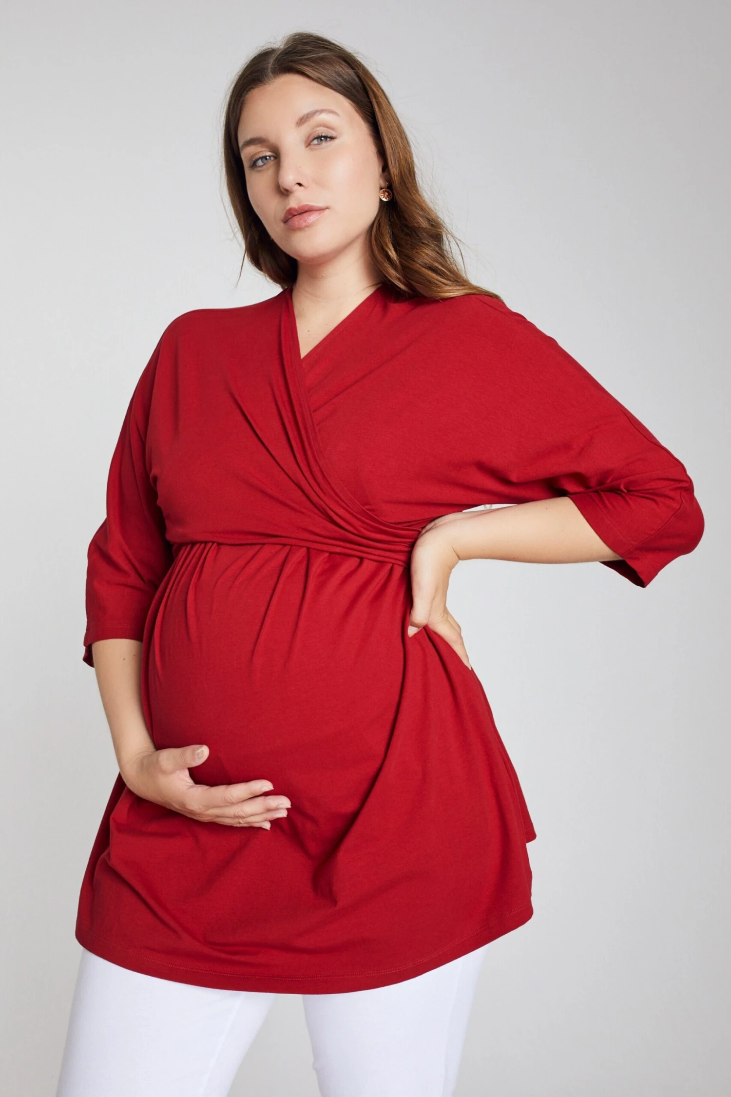 Ulla Popken T-shirts à Manches 3/4 T-shirt Bellieva Femme Rouge Foncé 7 Ulla Popken T-shirts à Manches 3/4 T-shirt Bellieva Femme Rouge Foncé – Image 5