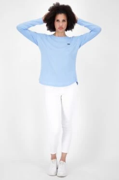 T-shirts à Manches Longues T-shirt LeaAK Femme Bleu Clair -Pas Cher Univers T-shirt Magasin 68607d27c3b347cae2a1c76522aadb61