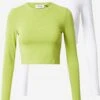 WEEKDAY T-shirts à Manches Longues T-shirt Femme Vert Clair / Blanc -Pas Cher Univers T-shirt Magasin 86a71707de27b0e6a943ae5b8da121ae