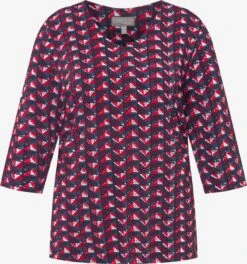 Ulla Popken T-shirts à Manches 3/4 T-shirt Femme Marine / Rouge