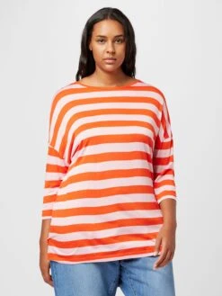 ONLY CARMAKOMA T-shirts à Manches 3/4 T-shirt Femme Rouge Orangé -Pas Cher Univers T-shirt Magasin 941ce10952e38773e70b43b7abb9702b