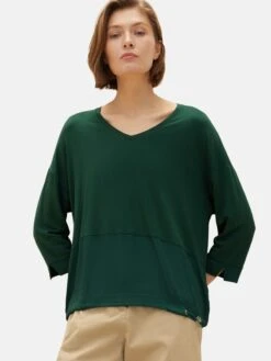 Tom Tailor T-shirts à Manches 3/4 T-shirt Femme Vert Foncé -Pas Cher Univers T-shirt Magasin 9c7c3e4f25b29ffb8fecfd715b07dfb5