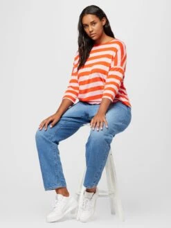 ONLY CARMAKOMA T-shirts à Manches 3/4 T-shirt Femme Rouge Orangé -Pas Cher Univers T-shirt Magasin c945374799e6d4c7cf8c9554f47e9c85