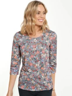 GOLDNER T-shirts à Manches 3/4 T-shirt Femme Gris -Pas Cher Univers T-shirt Magasin df2bbec1fc2c4619bd1a351843a844a7